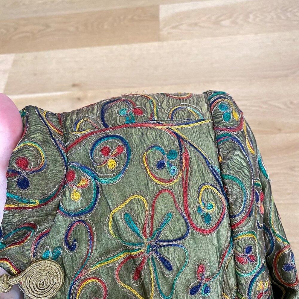 Max Nugus Embroidered Silk Tunic Jacket in Green Multi - Picture 6 of 6